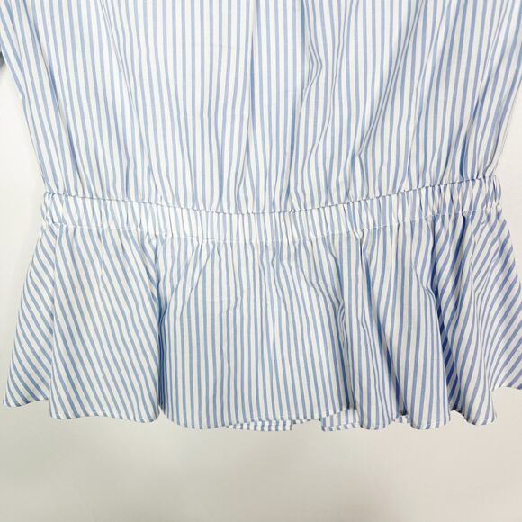 Scotch & Soda Womens Small Blue White Striped Gathered Waist Button Down Blouse - Picture 8 of 13